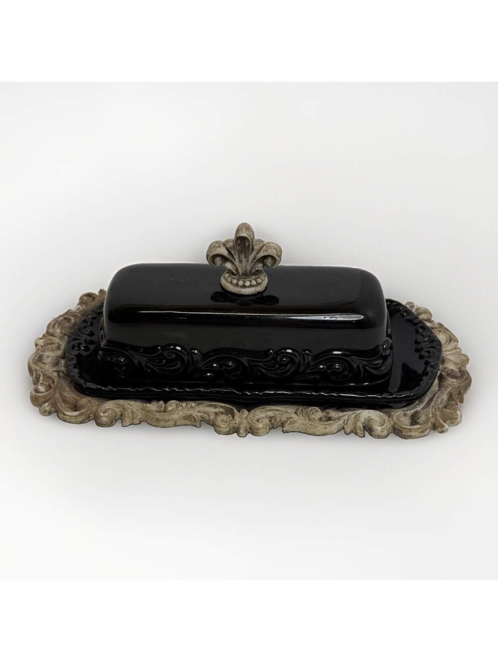 Drake Design Onyx Butter Dish Black Ceramic Bases Kitchen Decor Faith Collection
